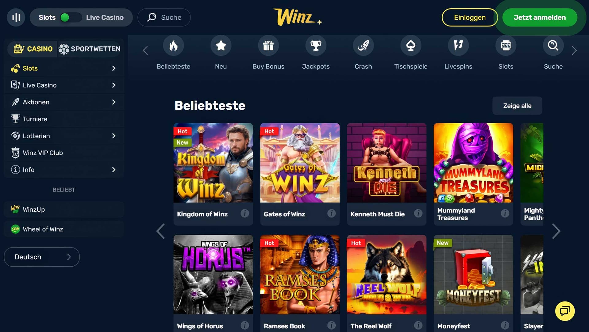winz.io spielautomaten desktop