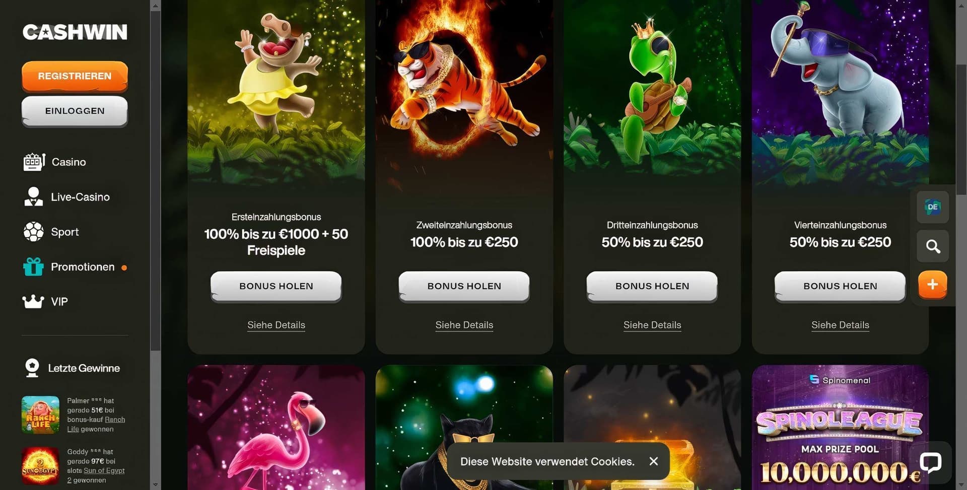 cashwin homepage desktop