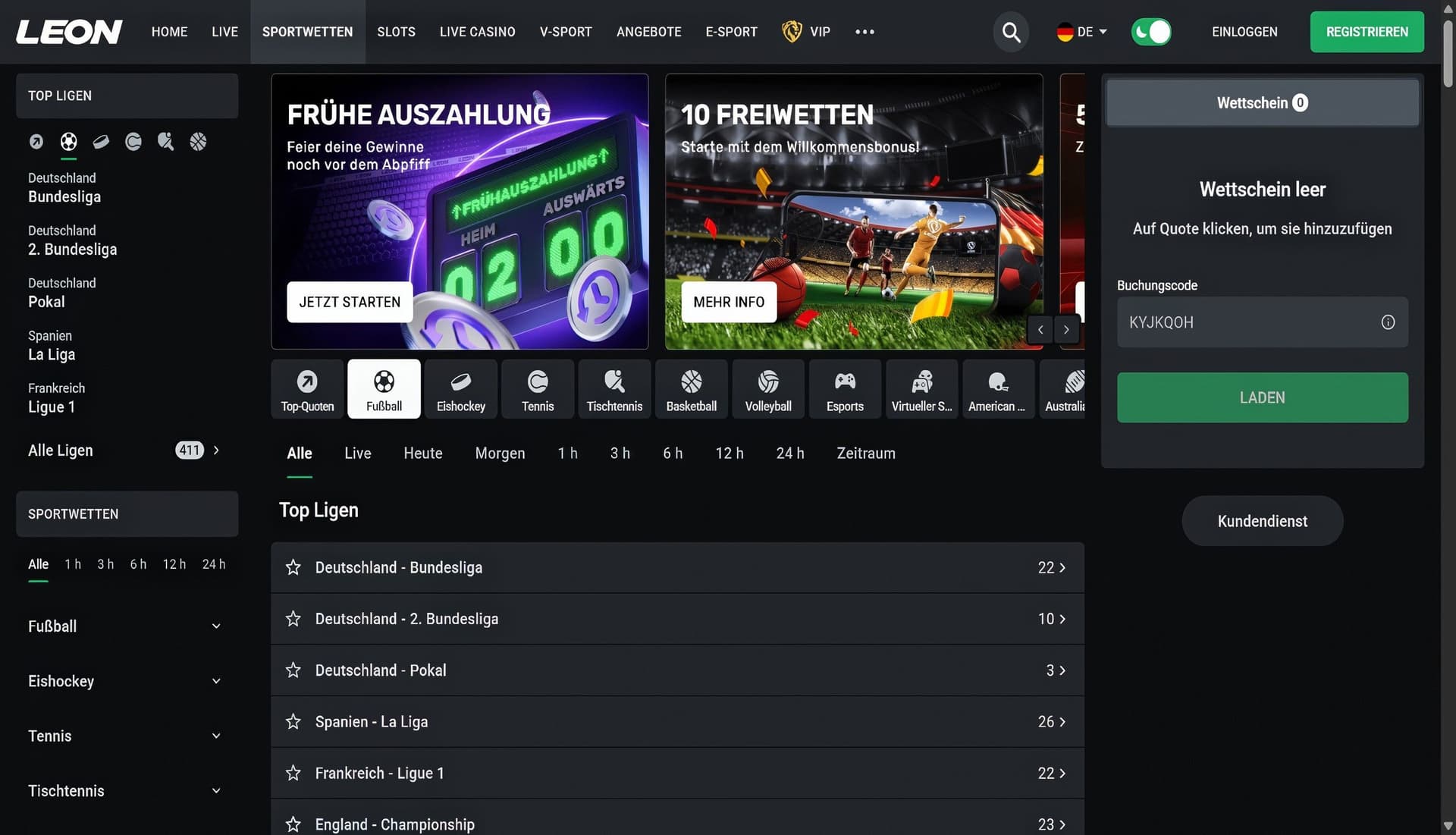 Leonbet home desktop