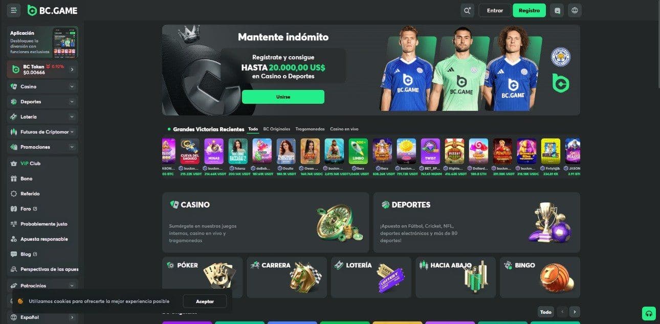 Lobby de inicio de bcgame