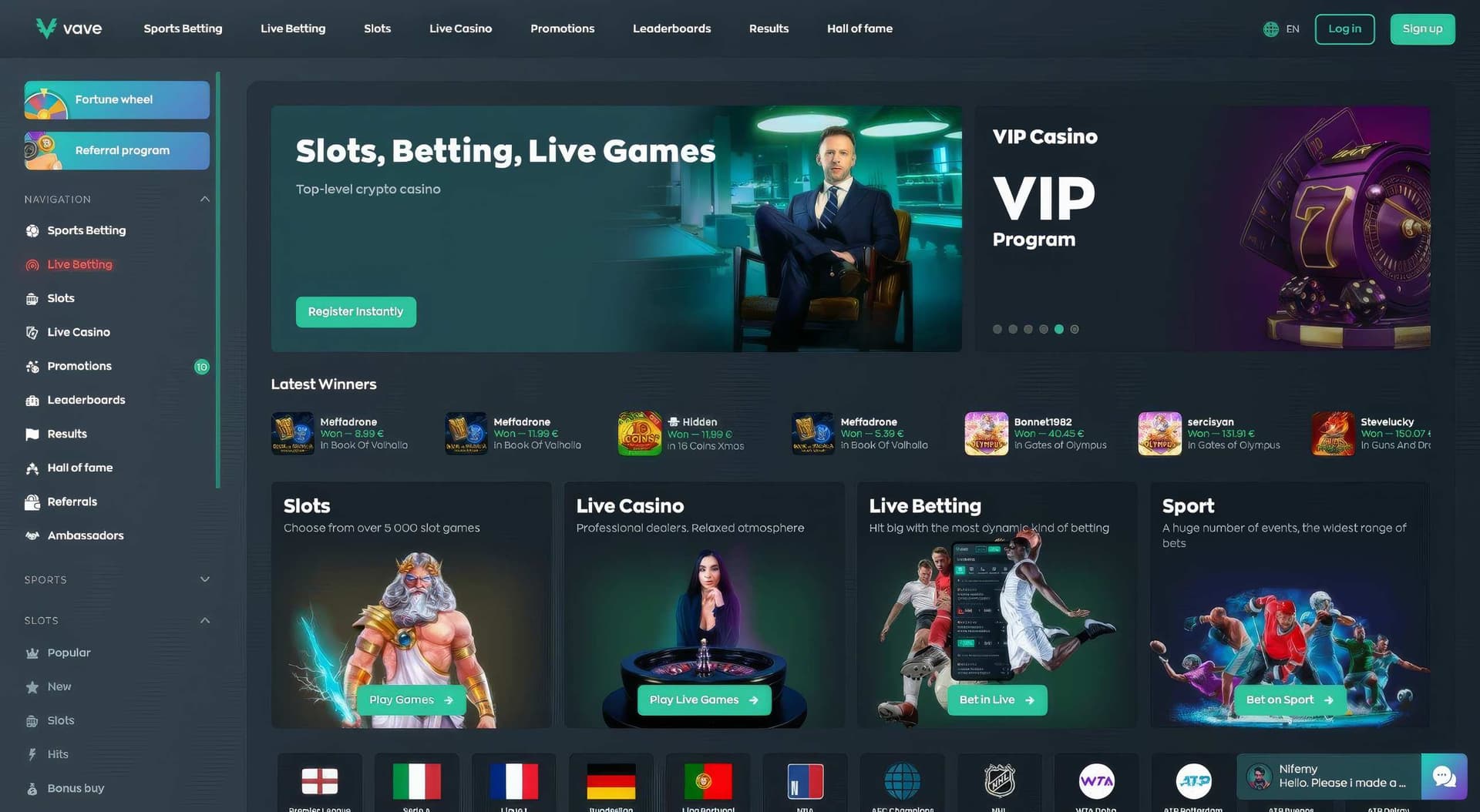 vave casino homepage desktop
