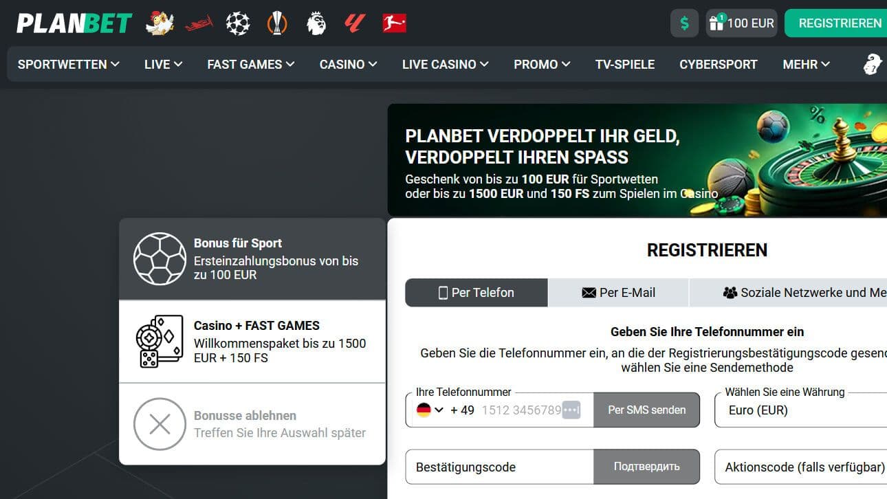 planbet homepage desktop