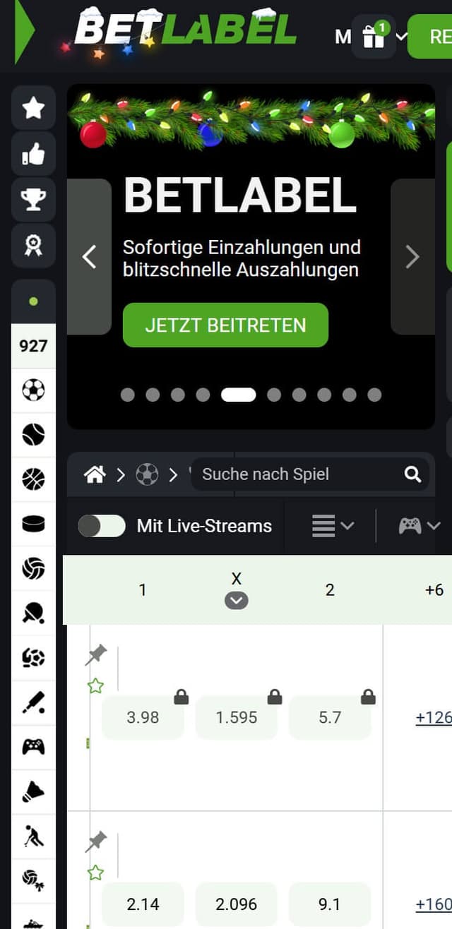 Betlabel Homepage Mobile