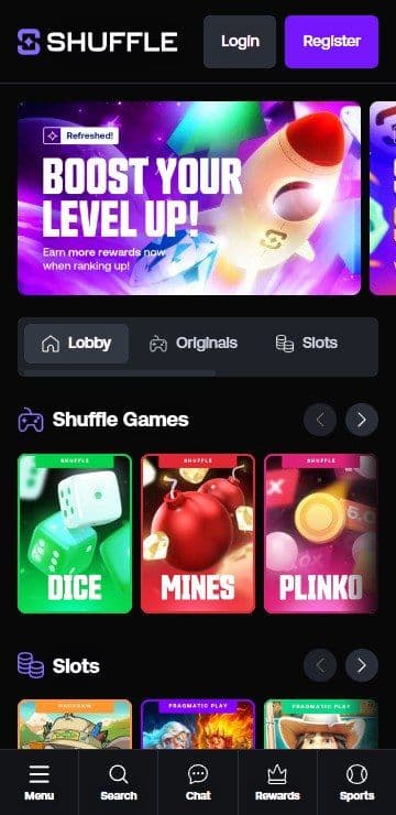 Lobby de inicio de shuffle mobile