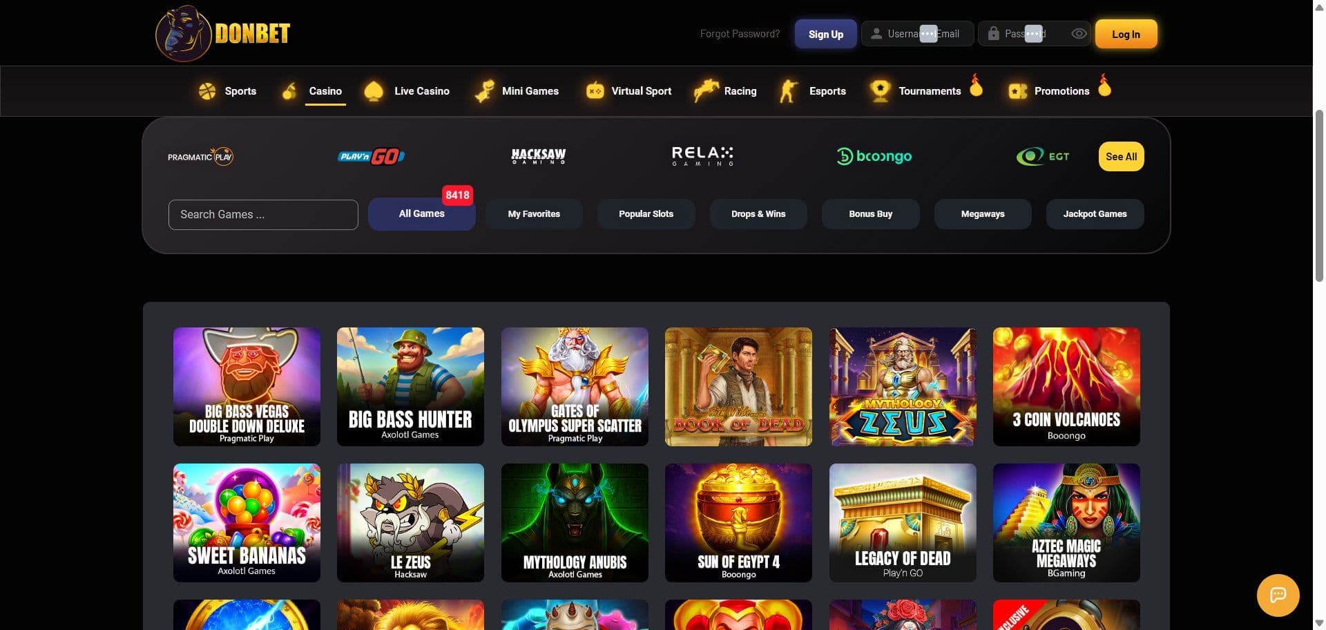 Donbet Casino Slots Desktop