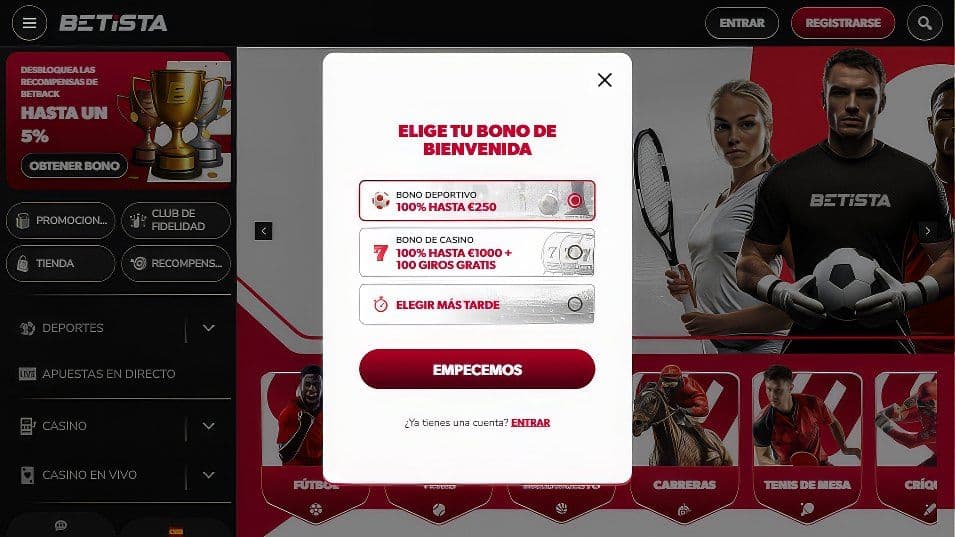 Registro en Betista desde desktop.