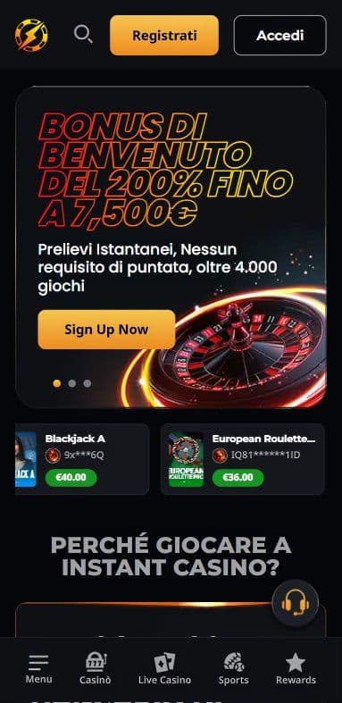 Instant Casino Home Mobile