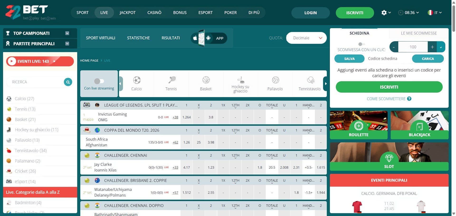Live Betting Desktop