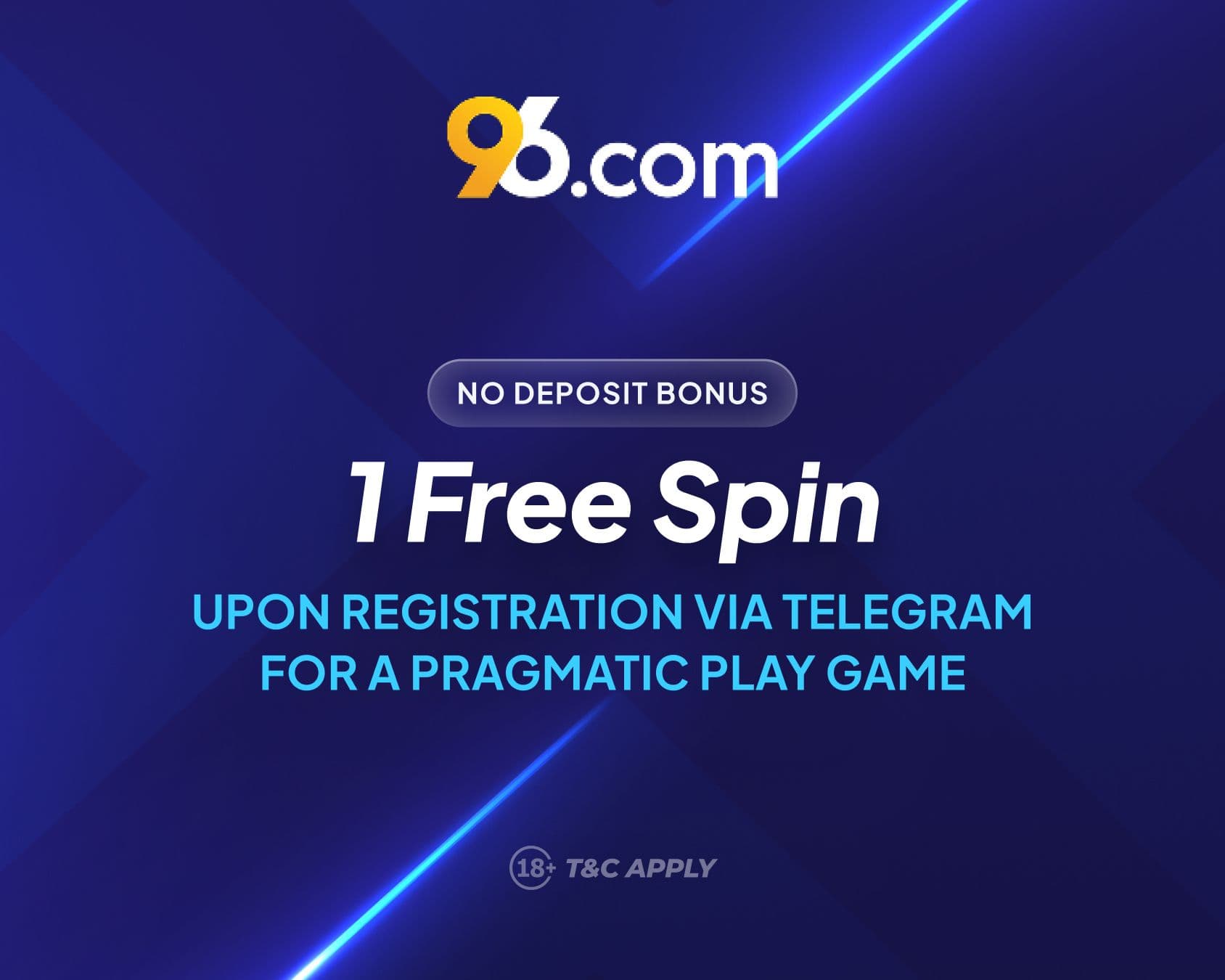 96.com no-deposit free spin on a Pragmatic Play slot when linking your Telegram account.
