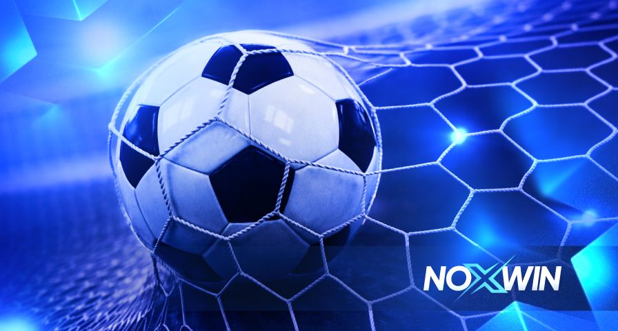 Vibrant football expected goals xG diagram on noxwin betting blog, glowing ball in net with blue hexagonal analytics grid and NOXWIN logo.