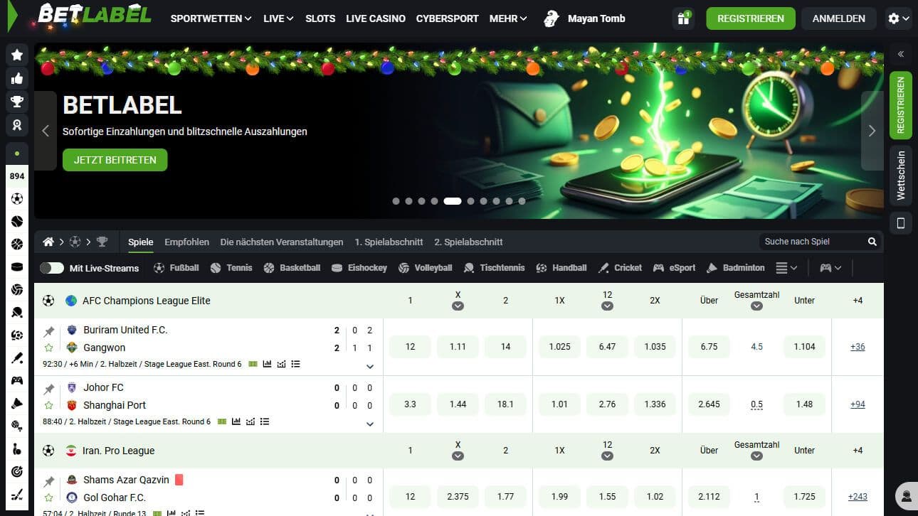Betlabel Homepage Desktop