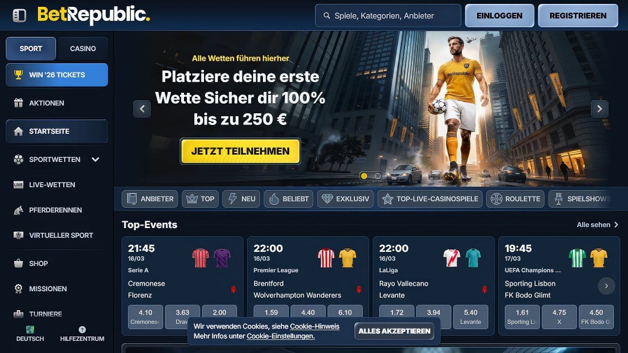 BetRepublic Homepage Desktop