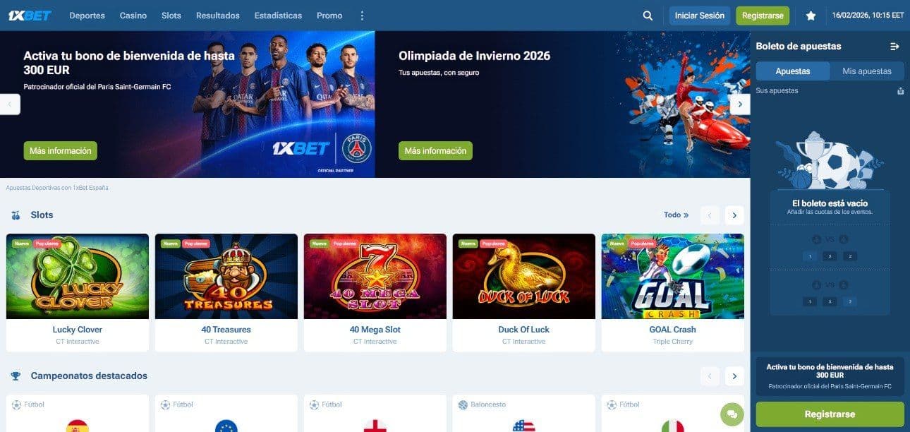 Lobby de inicio de 1xbet