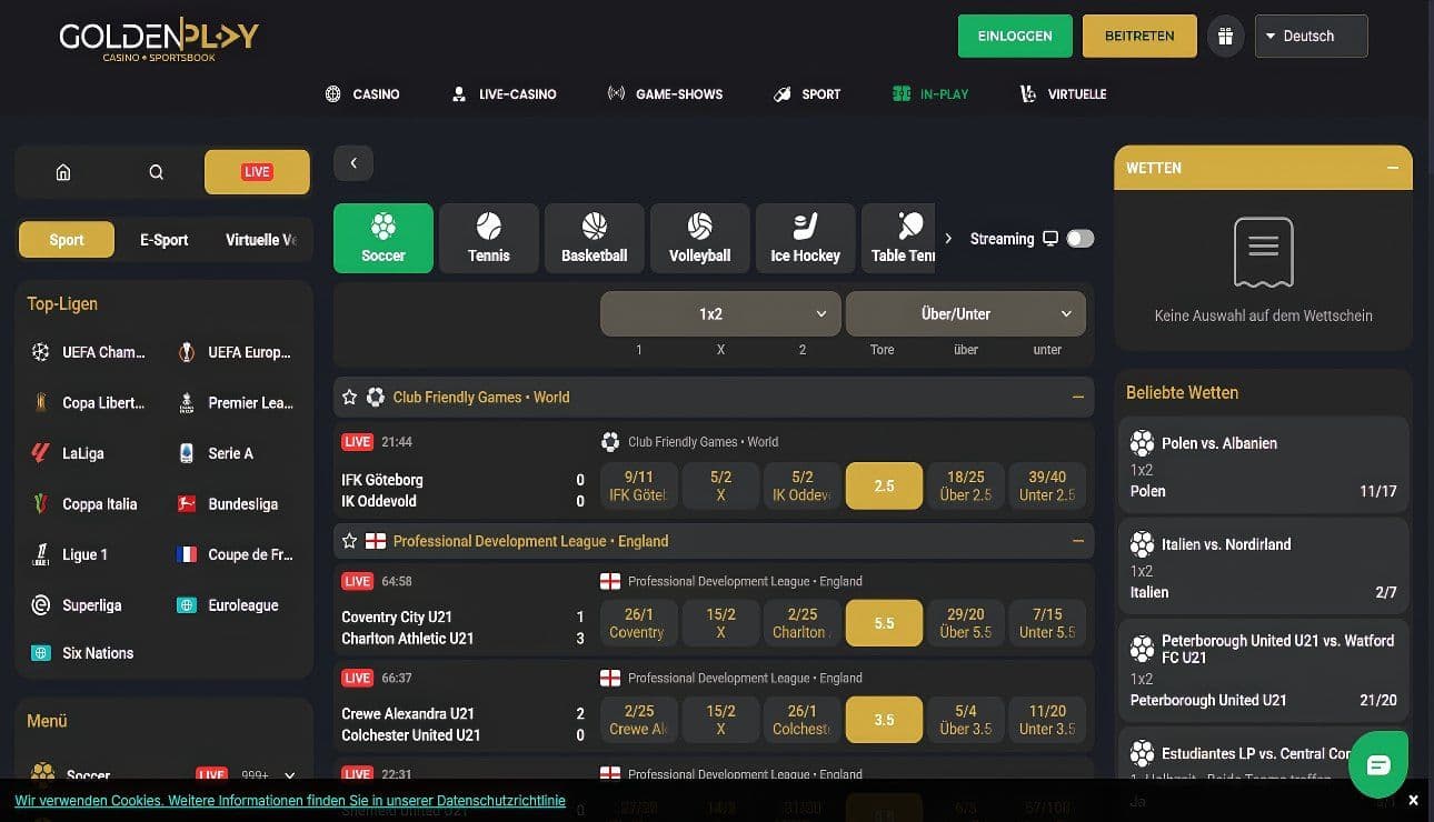 GoldenPlay Livewetten desktop