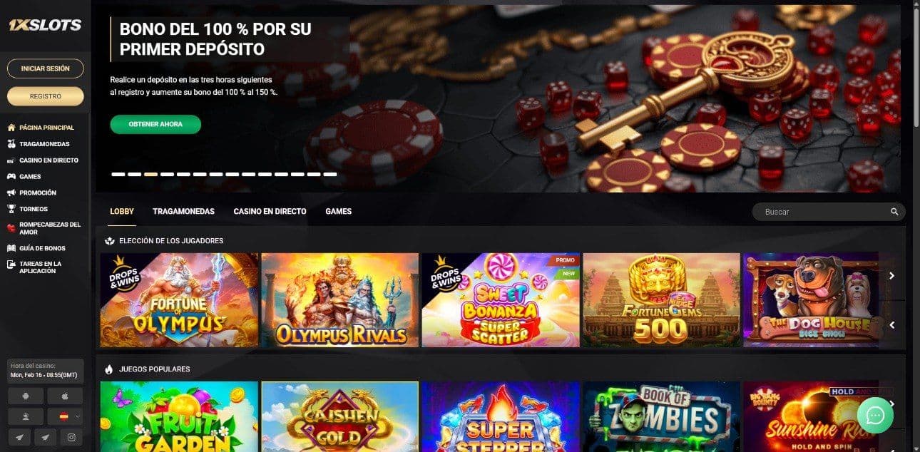 Lobby de inicio de 1xslots