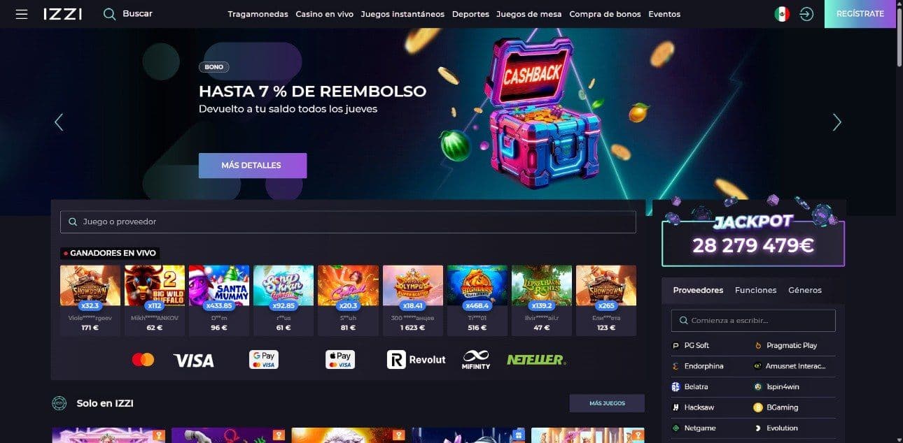 Lobby de inicio de izzi