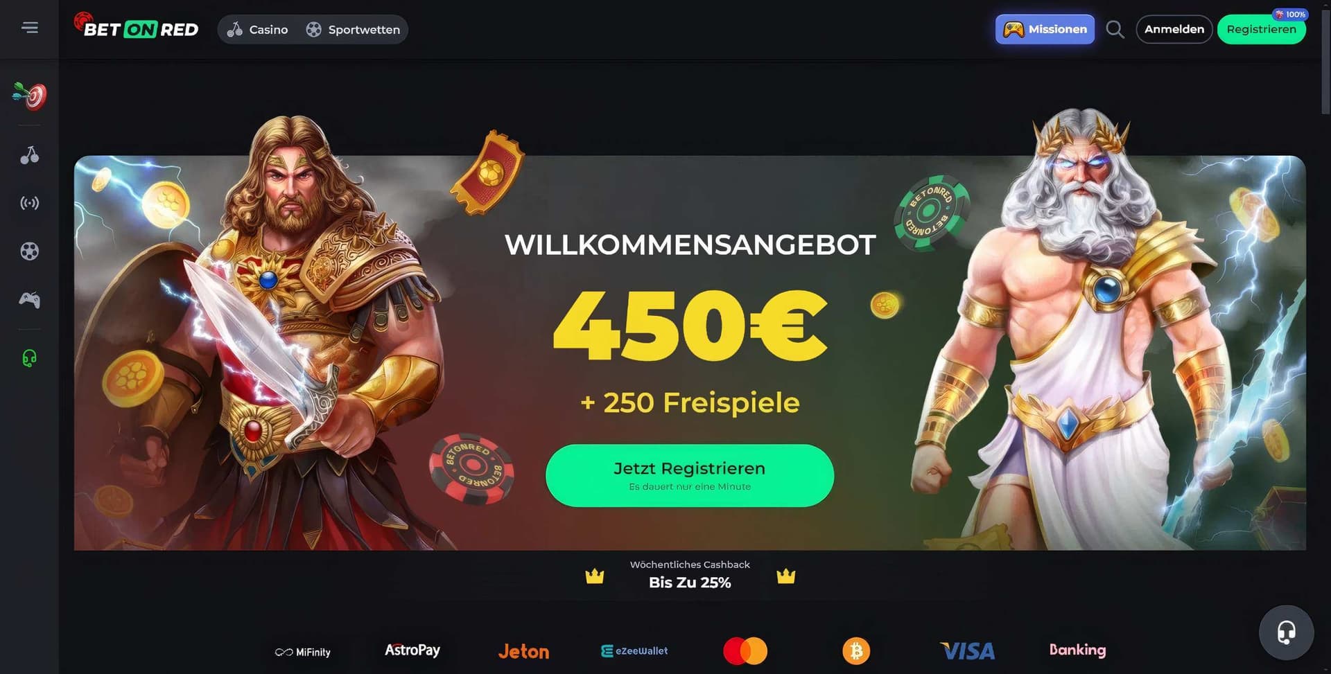 BetOnRed Casino Homepage Desktop