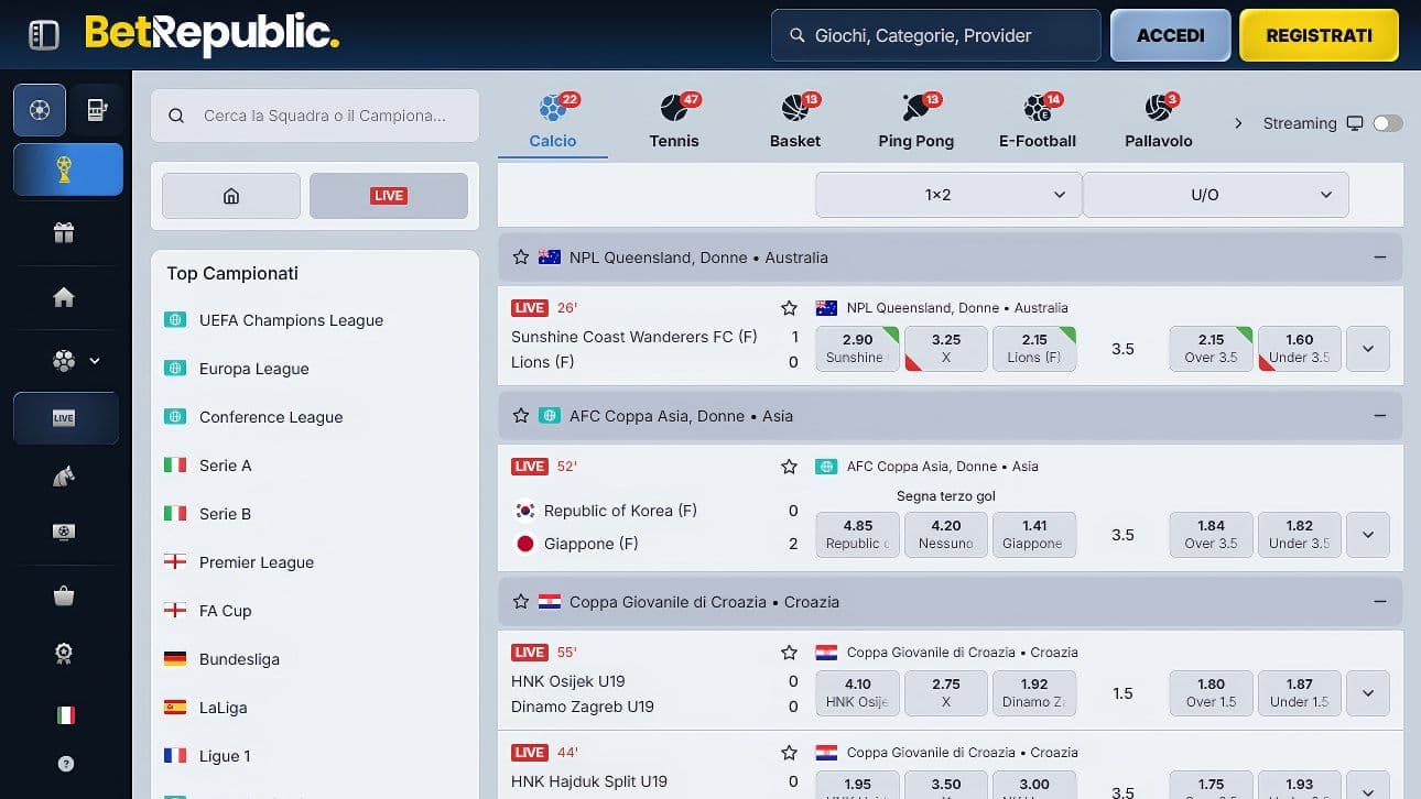 BetRepublic Scommesse Live Desktop