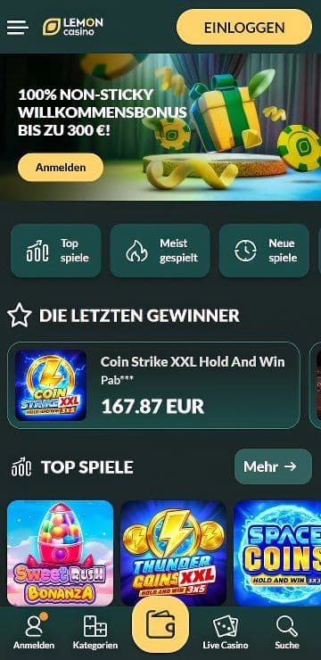 Lemon Casino Homepage Mobile