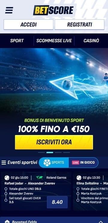 BetScore Homepage Mobile