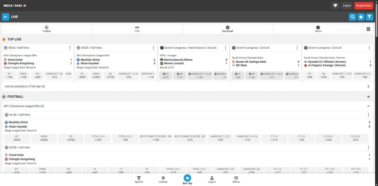megapari live betting desktop
