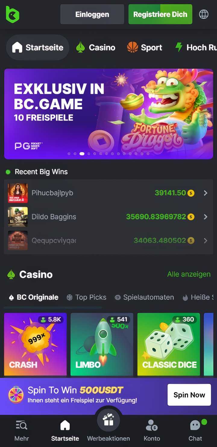 BC.game Startseite Mobile