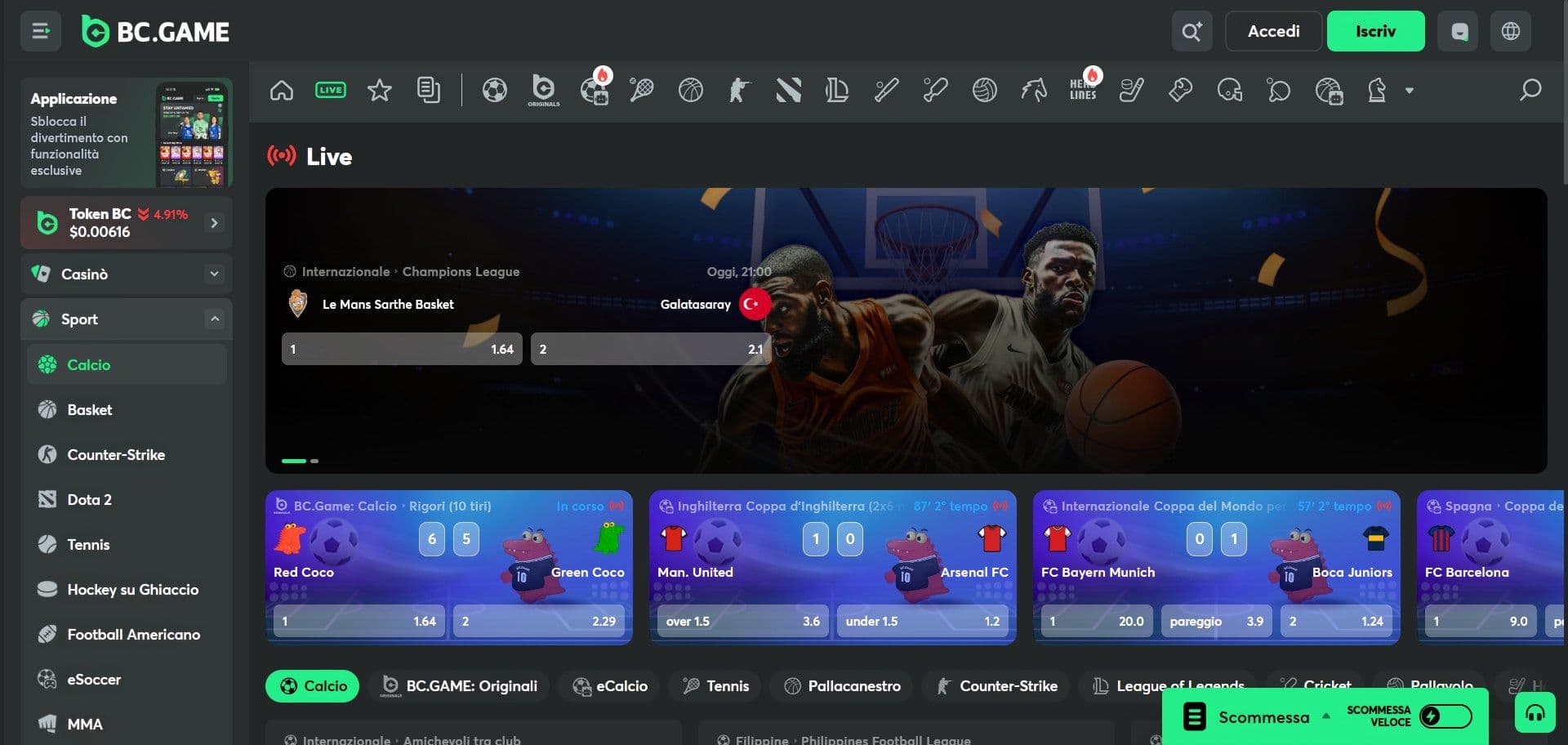 BC.game Live Betting Desktop
