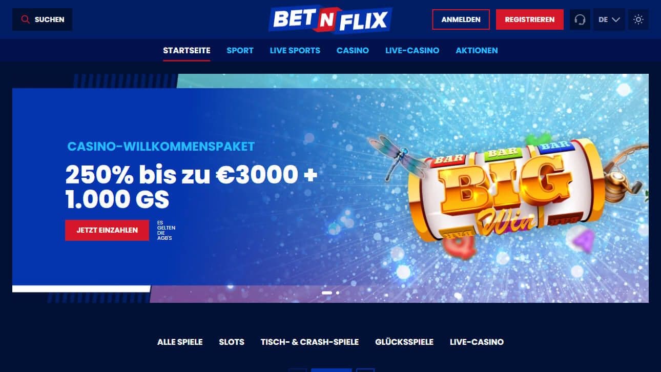 BetNFlix Homepage Desktop