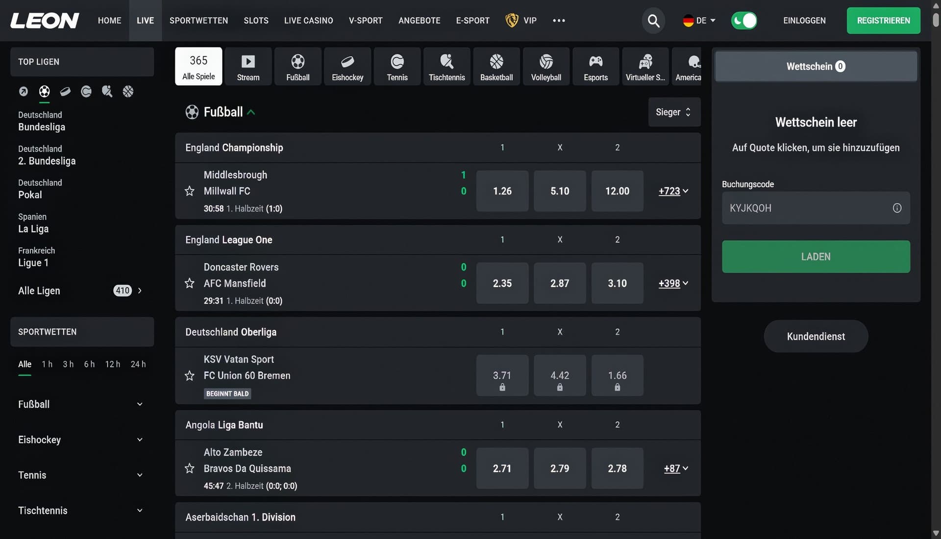 Leonbet livewetten desktop