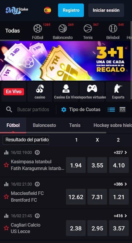Lobby de inicio de mystake mobile
