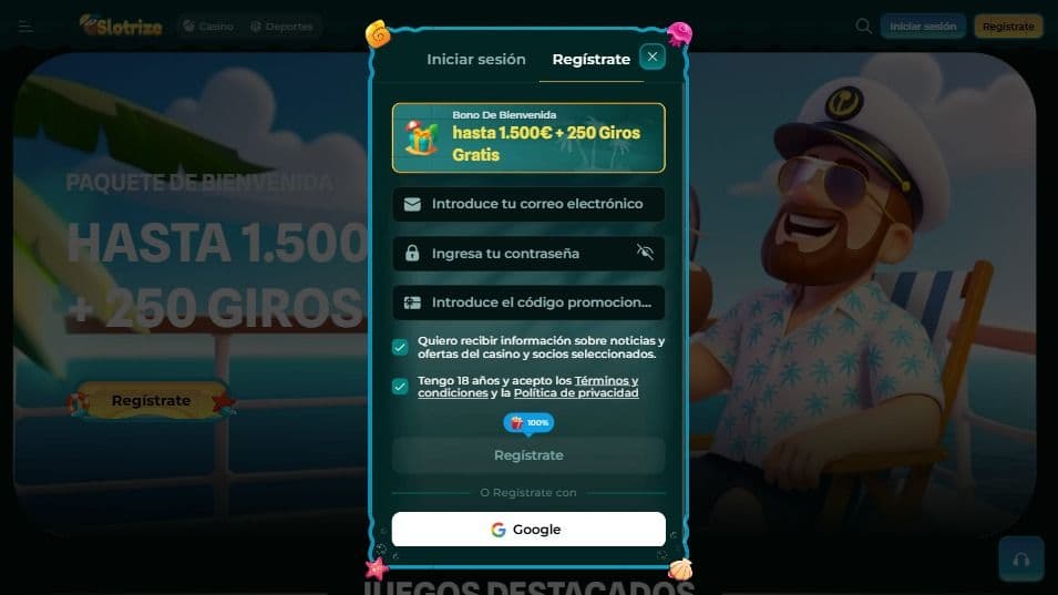 Registro en Slotrize