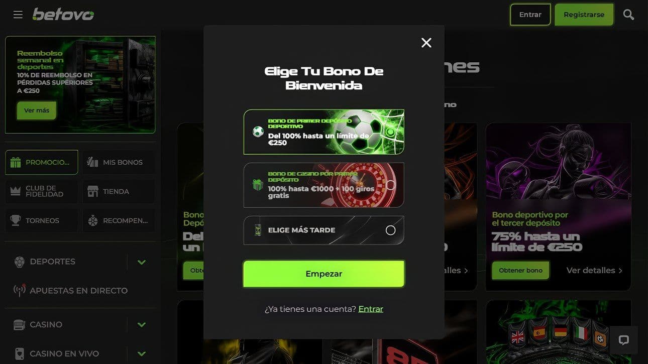 Comienza tu registro en Betovo.