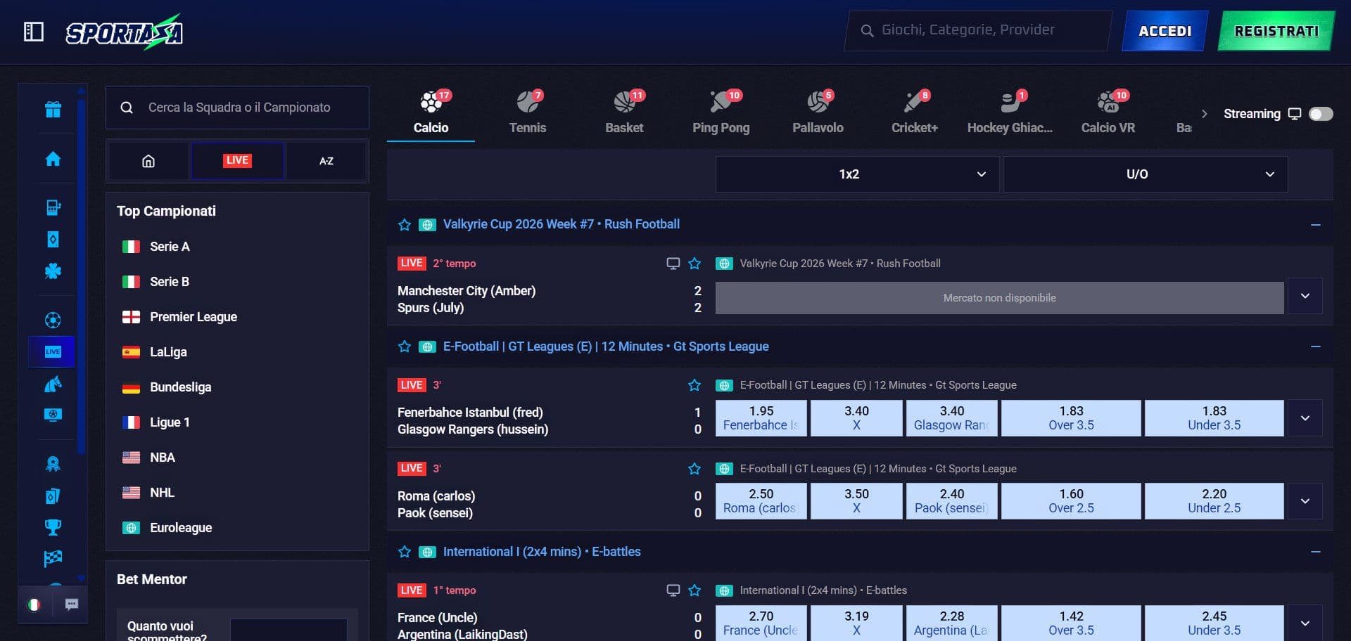 Sportaza Scommesse Sportive Live Desktop
