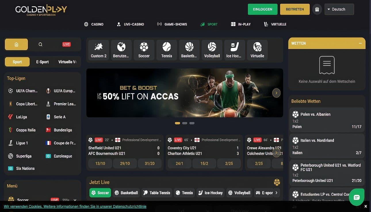 GoldenPlay home desktop