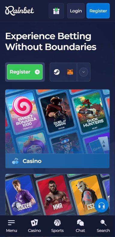Rainbet Casino Home Mobile