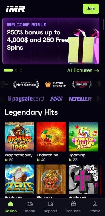 immerion casino homepage mobile