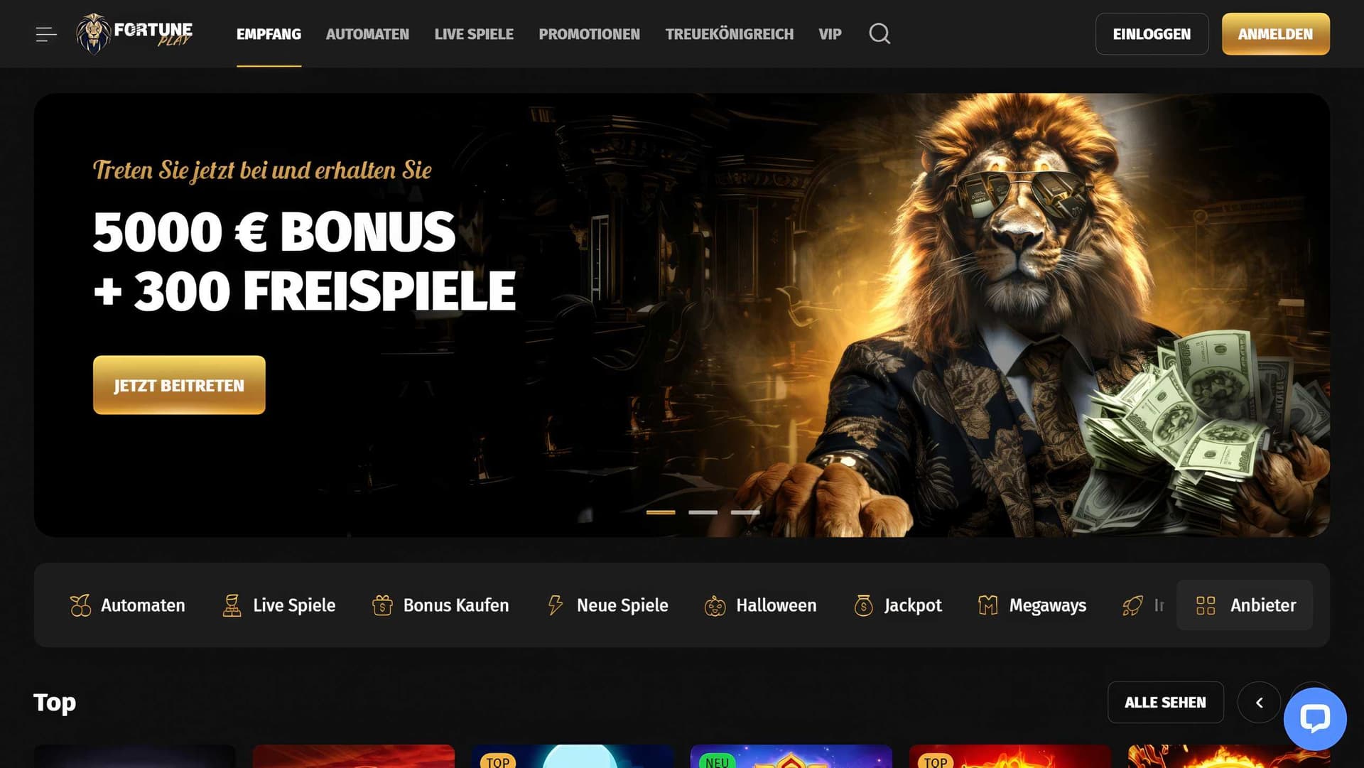 fortuneplay homepage desktop