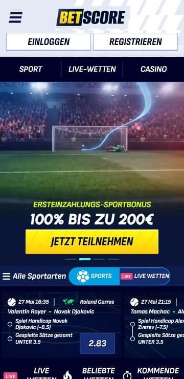BetScore Homepage Mobile