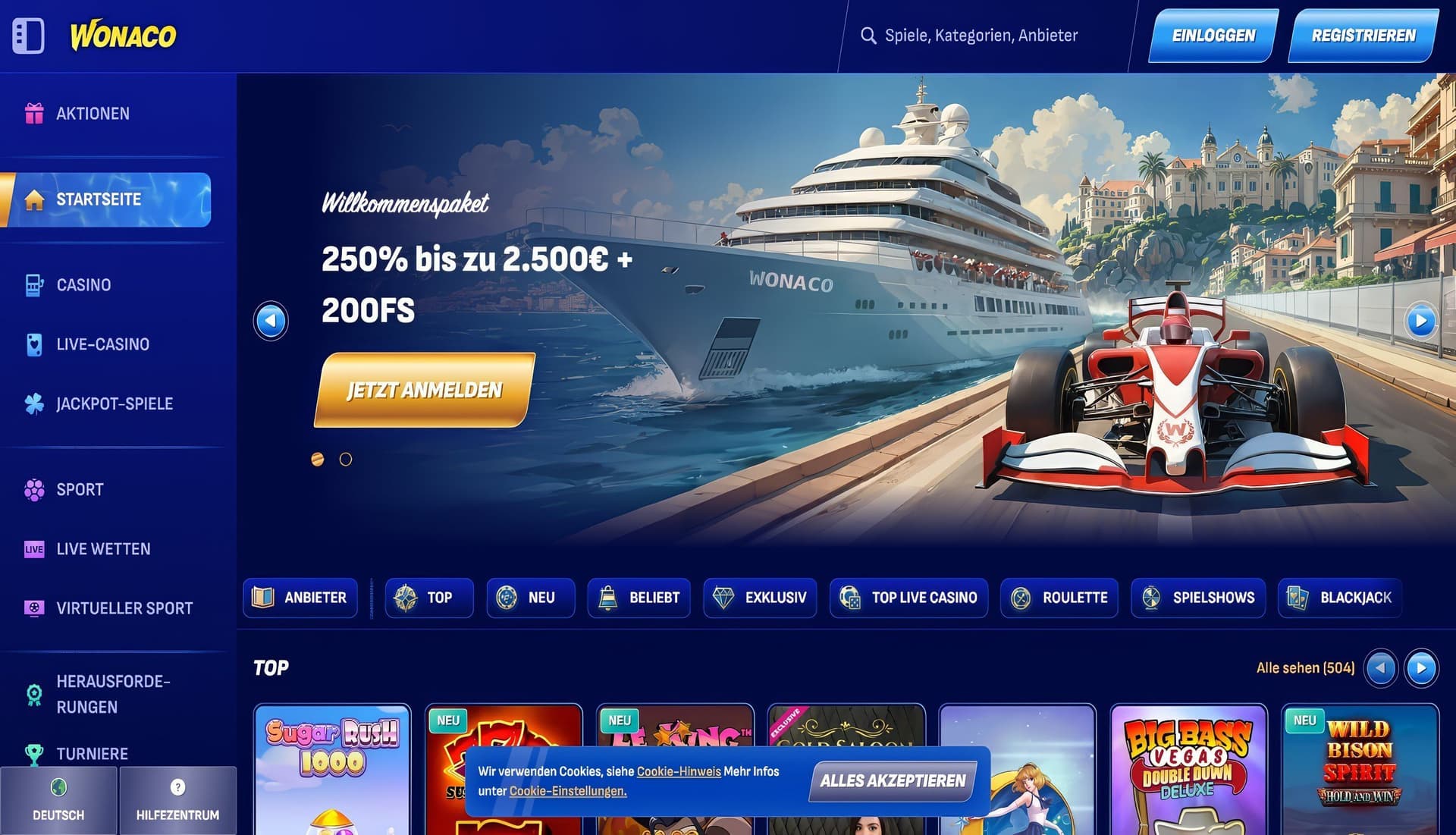 wonaco homepage desktop