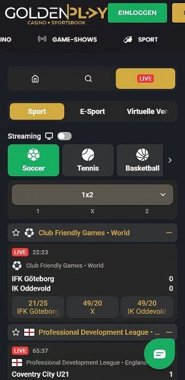 GoldenPlay Livewetten mobile
