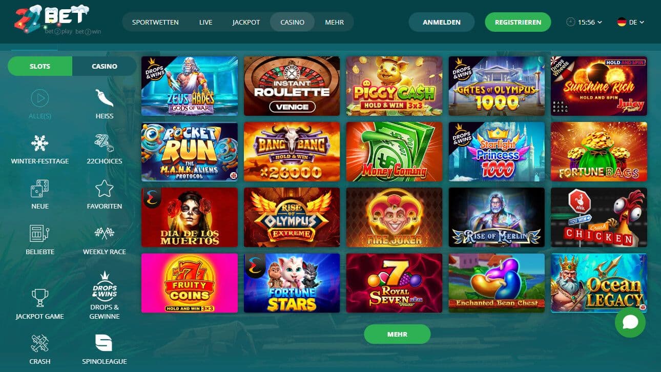 22Bet Slots Desktop