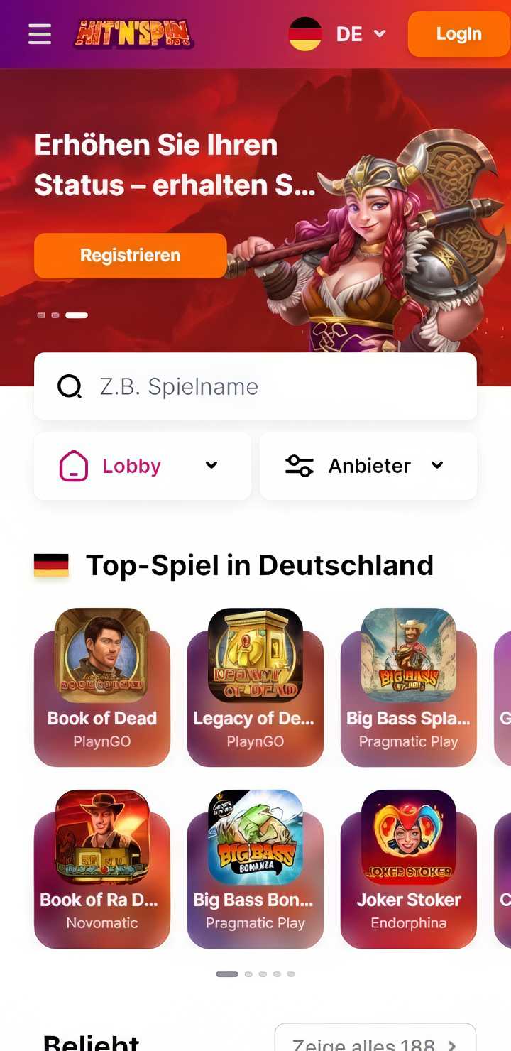 hitnspin mobile homepage