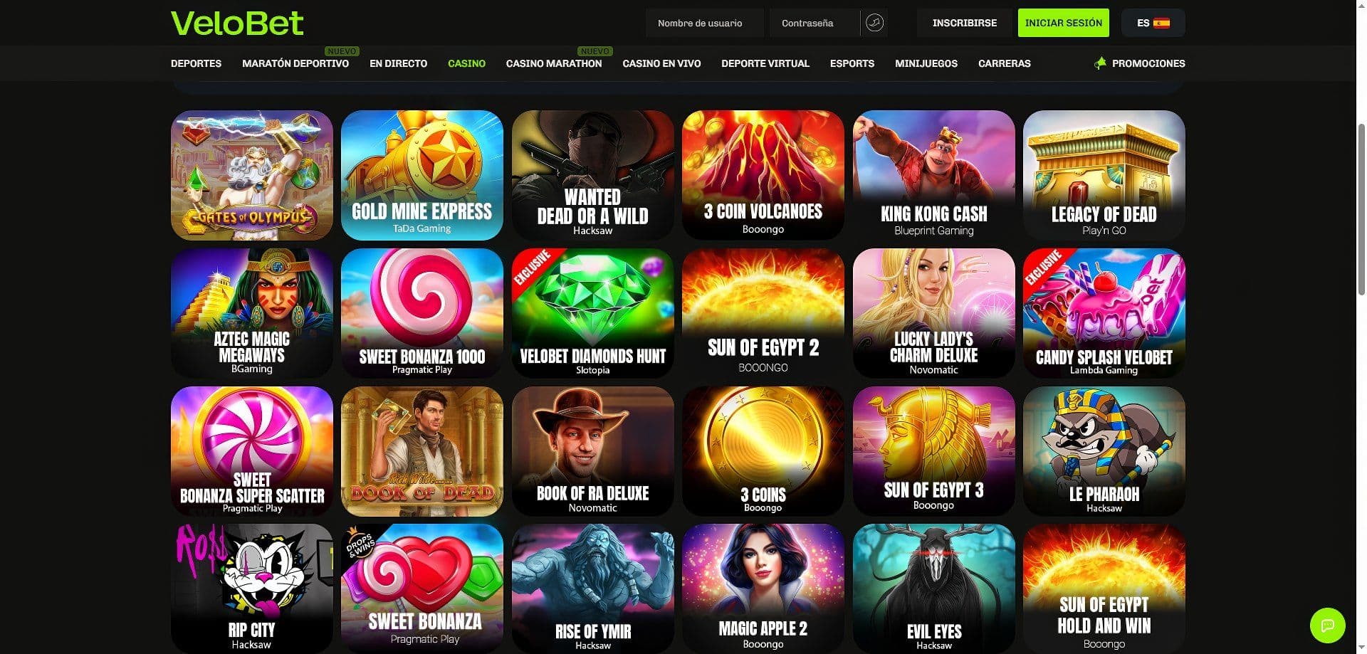 Slots en Velobet.