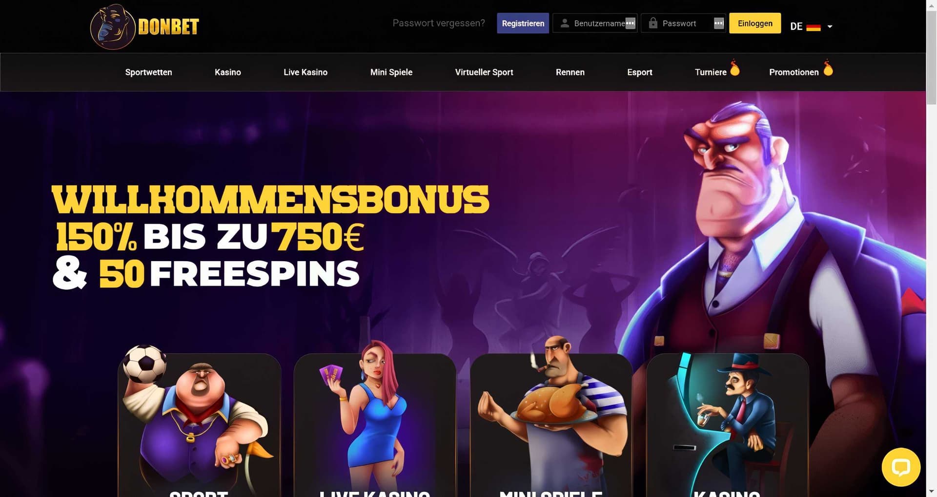 donbet homepage desktop