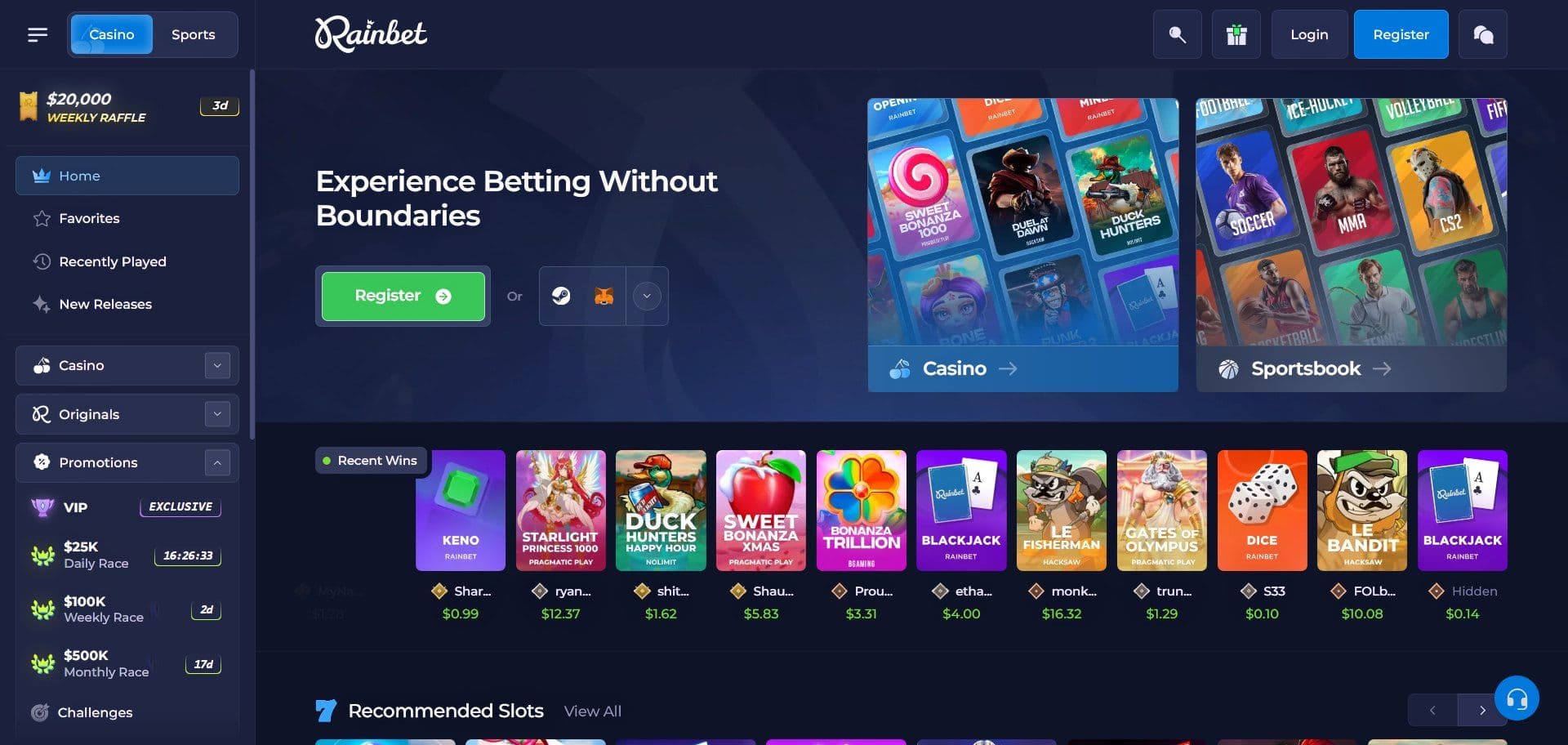 Rainbet Casino Home Desktop