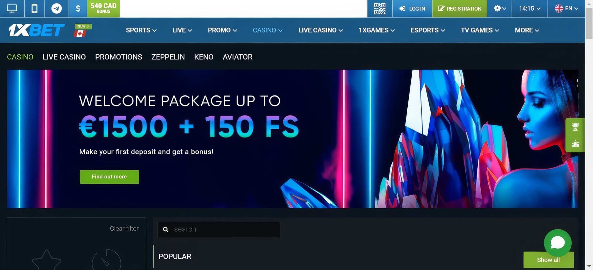 1xbet homepage desktop