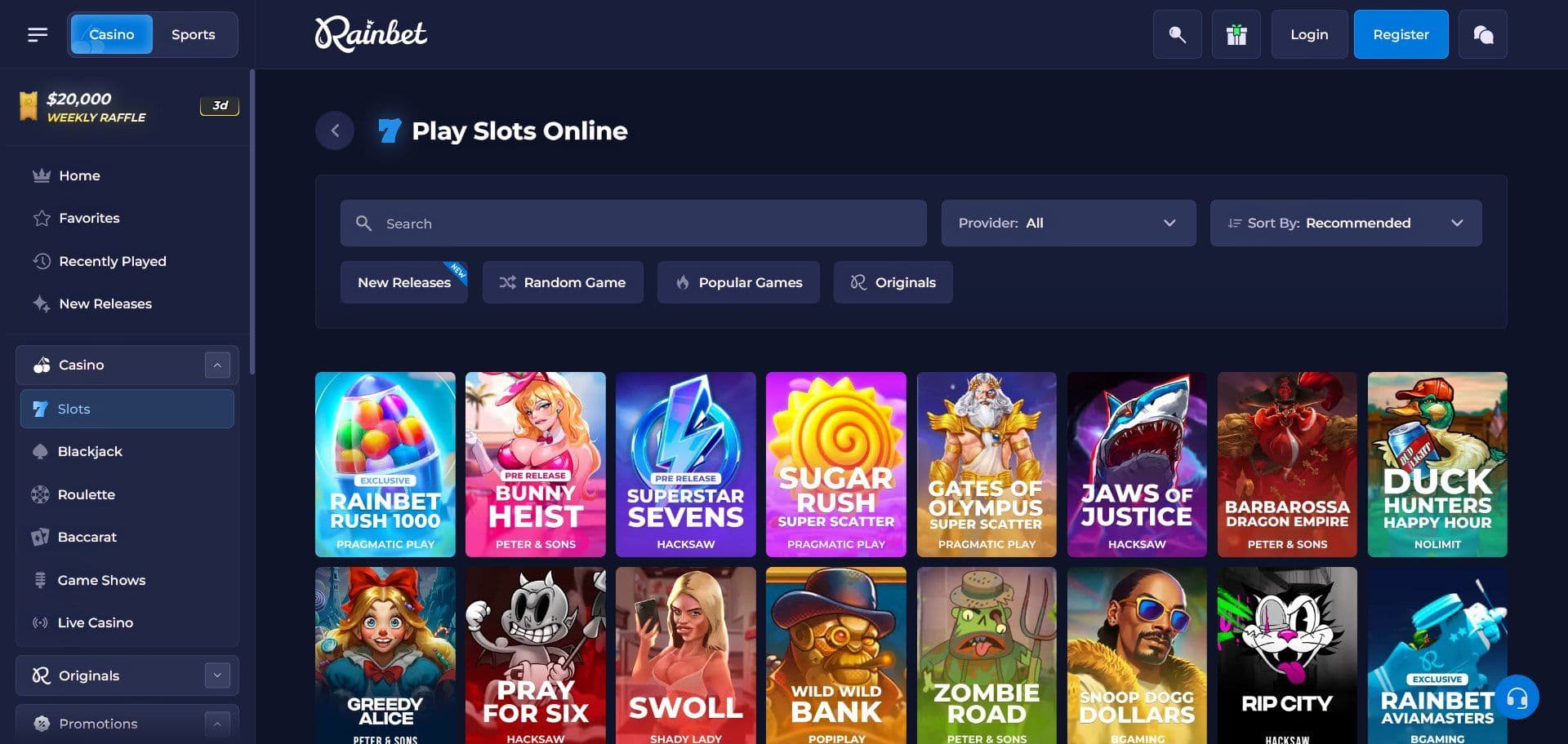 Rainbet Slots Desktop