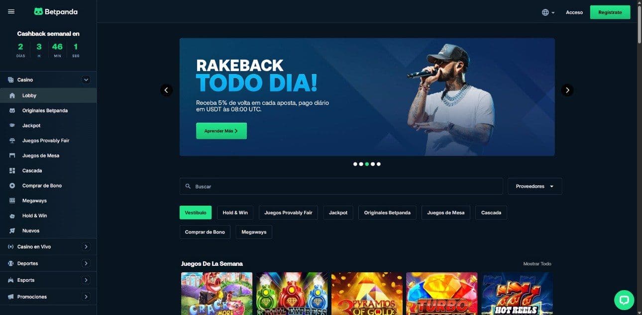Lobby de inicio de betpanda