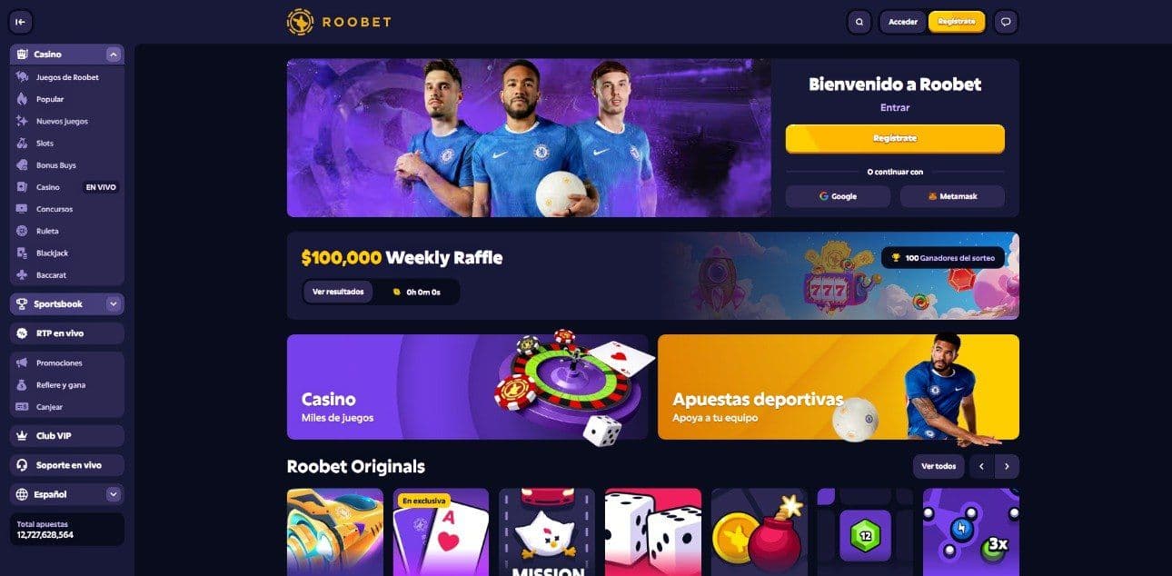 Lobby de inicio de roobet