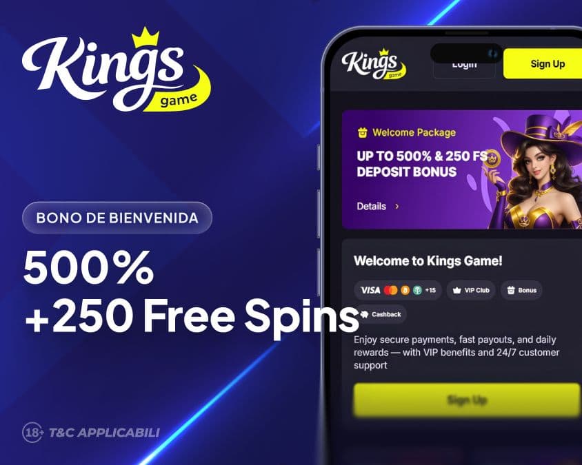 Bono del 500% más 250 Giros Gratis en Casino